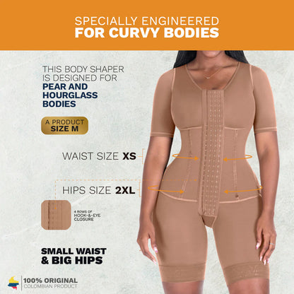 Curvy Divas 0938BF | Colombian Compression Garment for Women | Post Surgery Use | With Sleeves and Built-in Bra