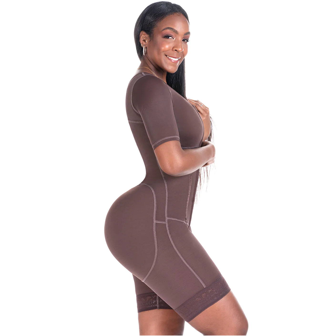 Curvy Divas 0938BF | Colombian Compression Garment for Women | Post Surgery Use | With Sleeves and Built-in Bra